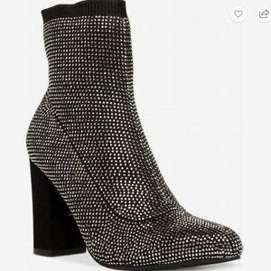 Baybe Womens Rhinestone Block Heel Ankle Boots, 7.5 Medium / Pewter Bling